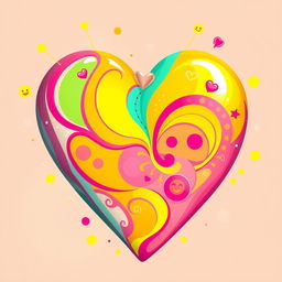 A large, vibrant heart filled with joyful and positive colors like bright pink, sunny yellow, and lively green, radiating happiness and warmth