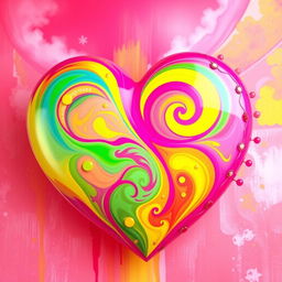 A large, vibrant heart filled with joyful and positive colors like bright pink, sunny yellow, and lively green, radiating happiness and warmth