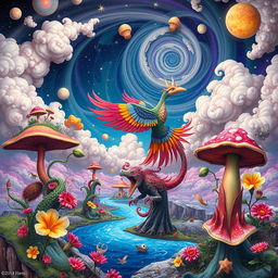 A surreal and strange random image featuring a whimsical fusion of vibrant colors and unusual shapes