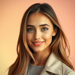 A stylish and attractive profile picture of a young adult woman with long, flowing hair and bright eyes, wearing a chic outfit that reflects current fashion trends