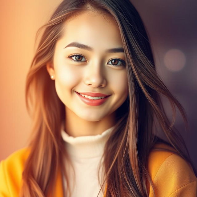 A stylish and attractive profile picture of a young adult woman with long, flowing hair and bright eyes, wearing a chic outfit that reflects current fashion trends