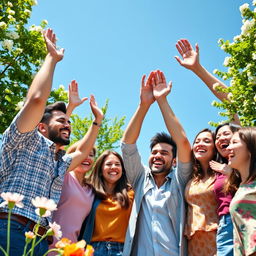 A vibrant and uplifting image depicting a diverse group of successful and happy individuals