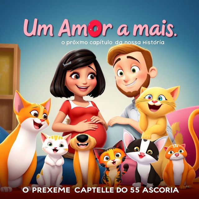 A vibrant and heartwarming animated movie poster for 'Um Amor a Mais: O Próximo Capítulo da Nossa História'