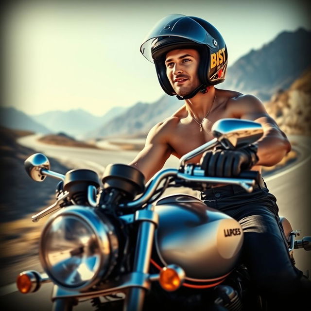 A fit and athletic young man riding a high-performance motorcycle