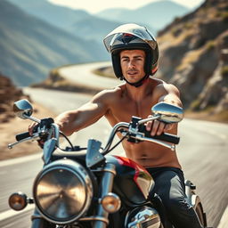 A fit and athletic young man riding a high-performance motorcycle