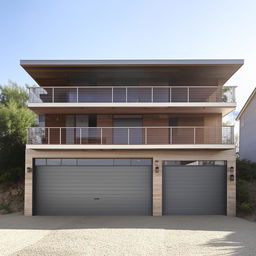 A beautiful three-story building with dimensions of 100ft x 30ft, boasting an integrated garage on the right side. The garage contains interior stairs leading to the upper floors.