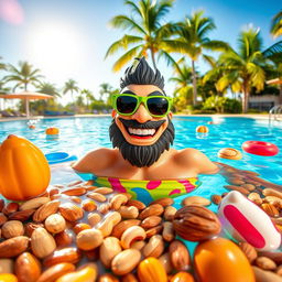 A vibrant pool scene featuring Mr