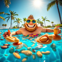 A vibrant pool scene featuring Mr