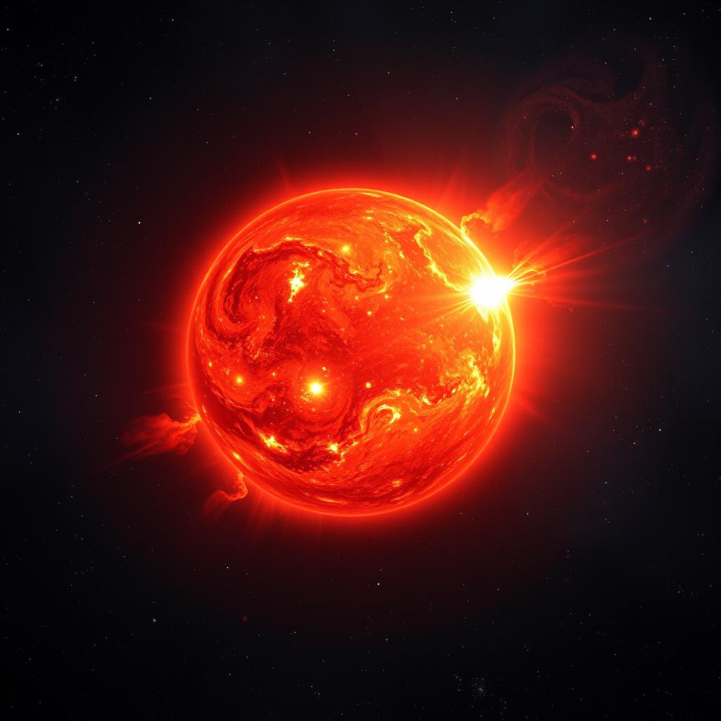 A vibrant and majestic red giant star depicted in the vastness of space