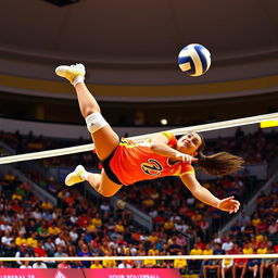 A dynamic volleyball wallpaper featuring a libero in action, diving to make an impressive save