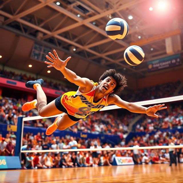 A dynamic volleyball wallpaper featuring a libero in action, diving to make an impressive save