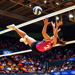 A dynamic volleyball wallpaper featuring a libero in action, diving to make an impressive save
