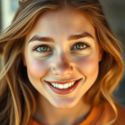 A close-up of a young woman around 25 years old with a radiant face and genuine smile