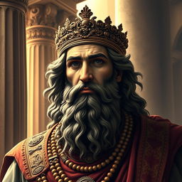 A striking portrait of Cyrus the Great, the legendary Persian king known for his wisdom and leadership