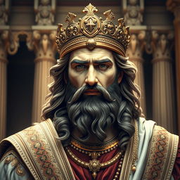 A striking portrait of Cyrus the Great, the legendary Persian king known for his wisdom and leadership