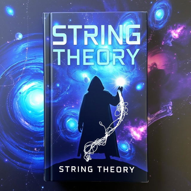 A captivating book cover for a science fiction novel titled 'String Theory'