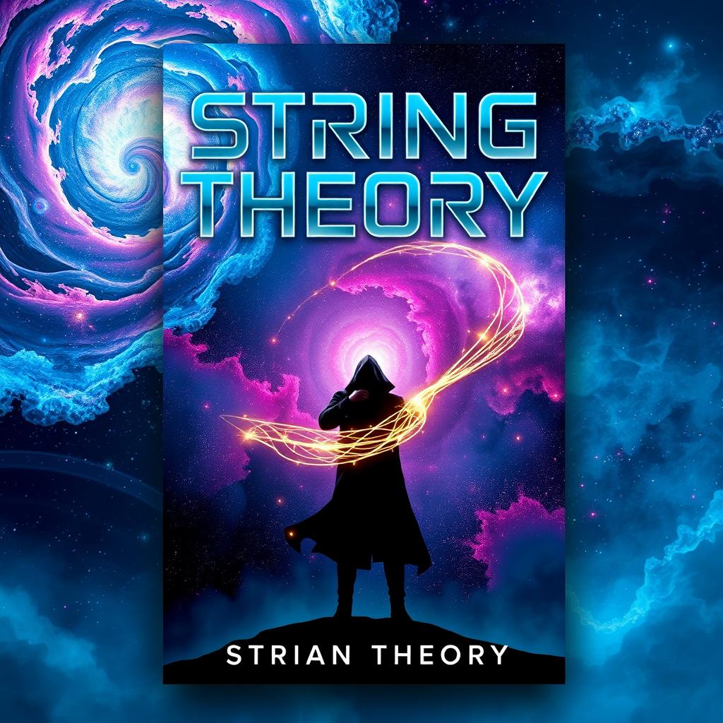 A captivating book cover for a science fiction novel titled 'String Theory'