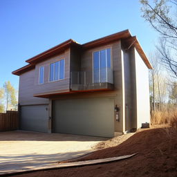 A beautiful three-story building with dimensions of 100ft x 30ft, boasting an integrated garage on the right side. The garage contains interior stairs leading to the upper floors.