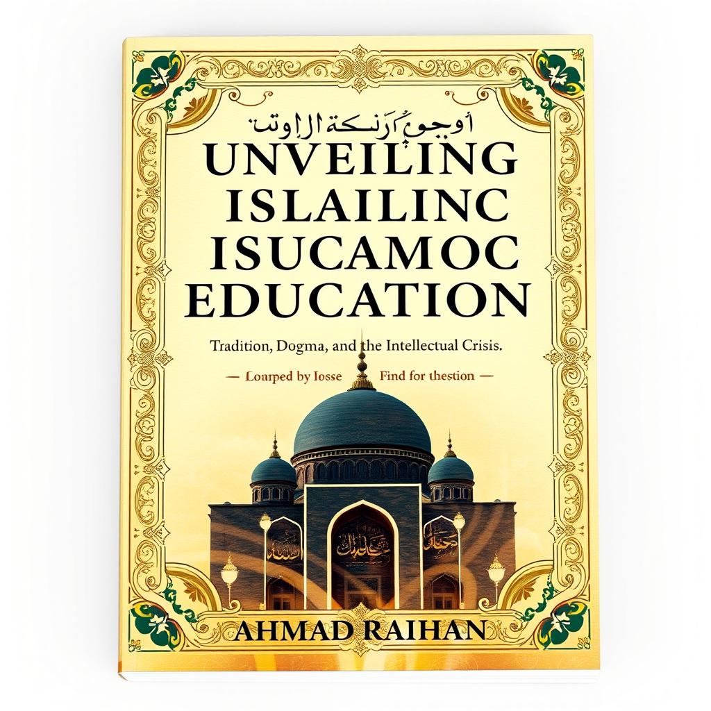 A captivating book cover design for 'Unveiling Islamic Education: Tradition, Dogma, and the Intellectual Crisis' by AHMAD RAIHAN