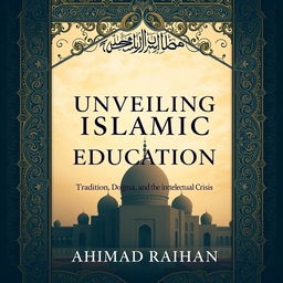 A captivating book cover design for 'Unveiling Islamic Education: Tradition, Dogma, and the Intellectual Crisis' by AHMAD RAIHAN