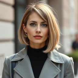 A sexy Russian woman aged between 35 to 45 years, featuring a fashionable bob hairstyle