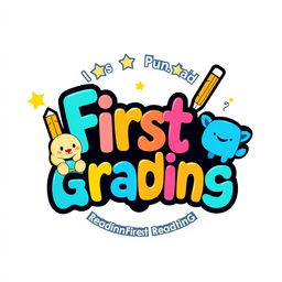 A charming and colorful logo for a page dedicated to first graders and reading