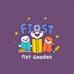 A charming and colorful logo for a page dedicated to first graders and reading