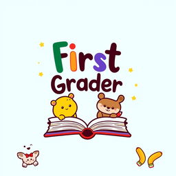 A charming and colorful logo for a page dedicated to first graders and reading