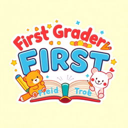 A charming and colorful logo for a page dedicated to first graders and reading