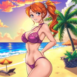 An illustration of Nami from the anime One Piece, depicted in sexy lingerie