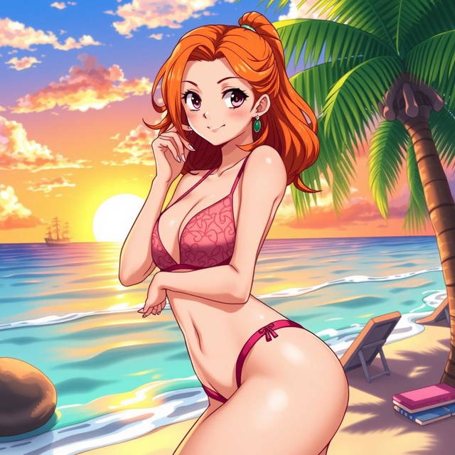 An illustration of Nami from the anime One Piece, depicted in sexy lingerie