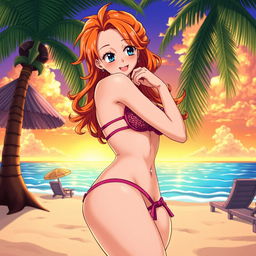 An illustration of Nami from the anime One Piece, depicted in sexy lingerie