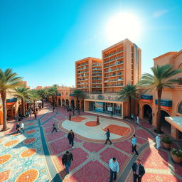 A vibrant Arab city named Yaral, featuring streets richly carpeted with colorful designs, reflecting traditional patterns