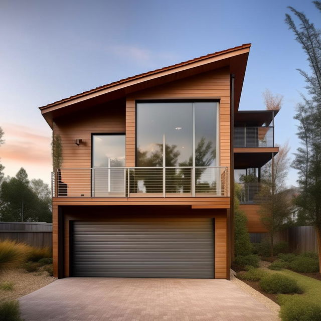 A beautiful three-story building with dimensions of 100ft x 30ft, boasting an integrated garage on the right side. The garage contains interior stairs leading to the upper floors.