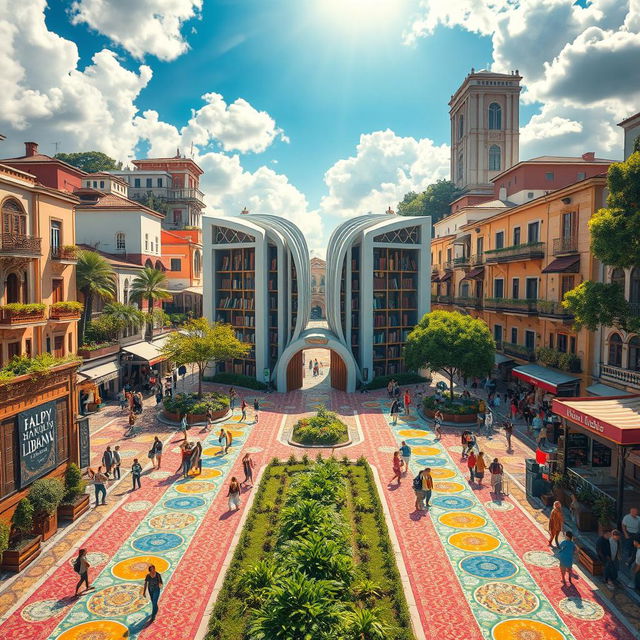 A vibrant cityscape of Yaral, with streets beautifully carpeted in colorful patterns, creating a mesmerizing visual effect