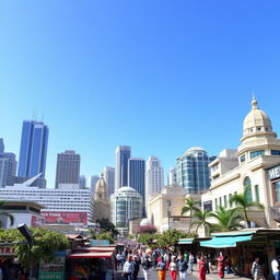 A vibrant cityscape of Yaral, showcasing modern architecture intermixed with traditional buildings