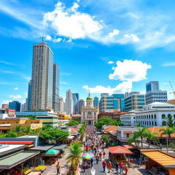 A vibrant cityscape of Yaral, showcasing modern architecture intermixed with traditional buildings