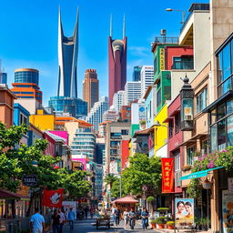 A vibrant city named Yaral, filled with colorful buildings, bustling streets, and modern architecture