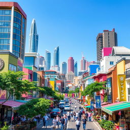 A vibrant city named Yaral, filled with colorful buildings, bustling streets, and modern architecture