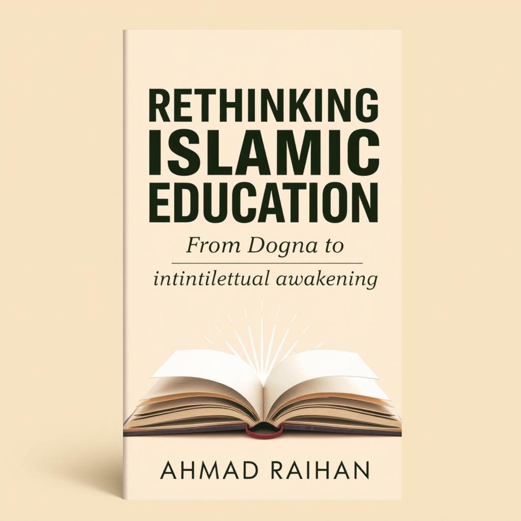 A modern book cover design for the title 'Rethinking Islamic Education: From Dogma to Intellectual Awakening' by AHMAD RAIHAN