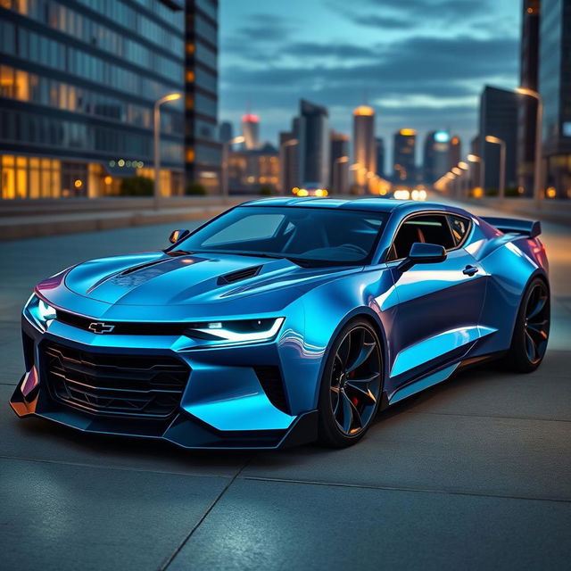 A futuristic Chevrolet Camaro concept car designed with sleek lines and an aerodynamic silhouette