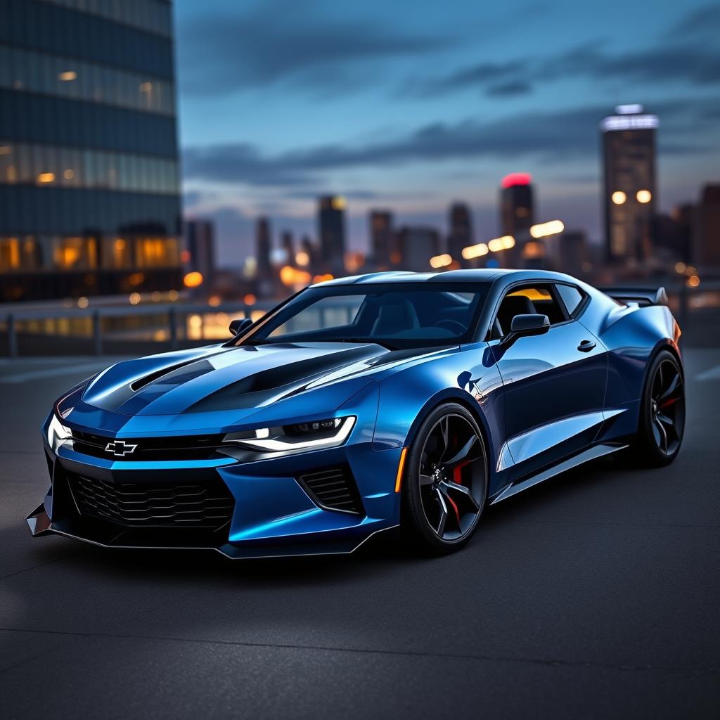 A futuristic Chevrolet Camaro concept car designed with sleek lines and an aerodynamic silhouette