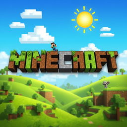 A creative and colorful visual representation of a customized Minecraft name, featuring blocky letters made of various Minecraft materials such as grass, diamonds, and stone