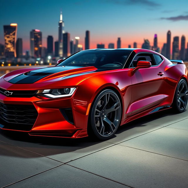 A striking futuristic Chevrolet Camaro concept car featuring a streamlined and aggressive design