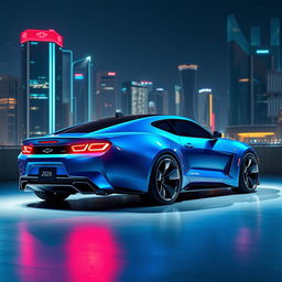A futuristic 2026 Chevrolet Camaro concept car, featuring a sleek and aerodynamic design with sharp angles and aggressive lines