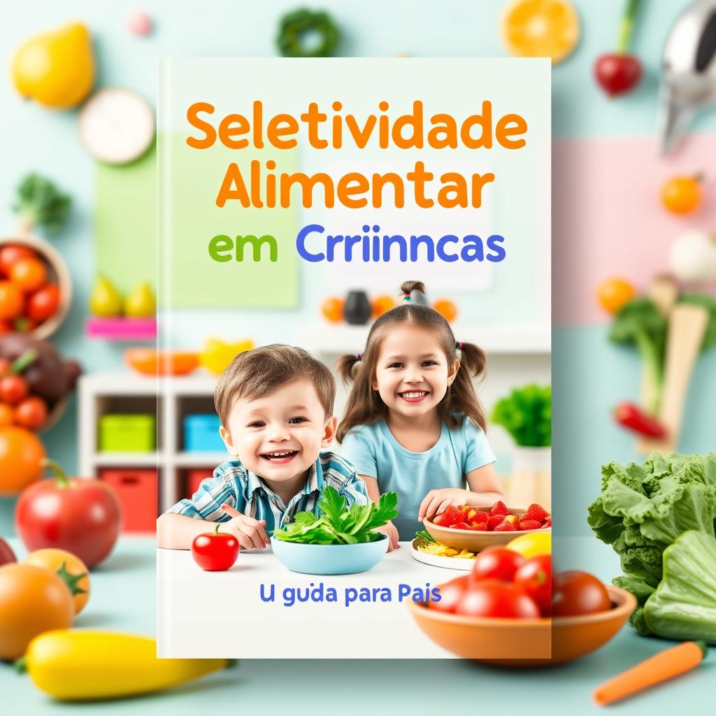 A vibrant eBook cover design for a parenting guide titled "Seletividade Alimentar em Crianças: Um Guia para Pais"