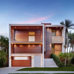 An architecturally stunning three-story building measuring 100ft by 30ft with an elegantly designed garage on the right side. The garage also houses a beautiful staircase leading to the upper floors.