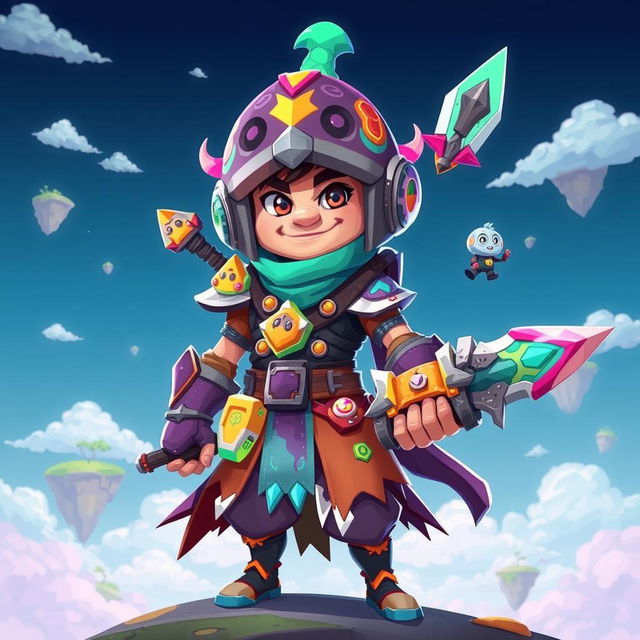 A cool wacky warrior avatar for a gamer, featuring a unique and colorful design