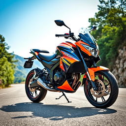 A vivid and dynamic portrait of a Hyosung motorcycle, showcasing its sleek lines, powerful engine, and vibrant color scheme