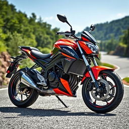 A vivid and dynamic portrait of a Hyosung motorcycle, showcasing its sleek lines, powerful engine, and vibrant color scheme